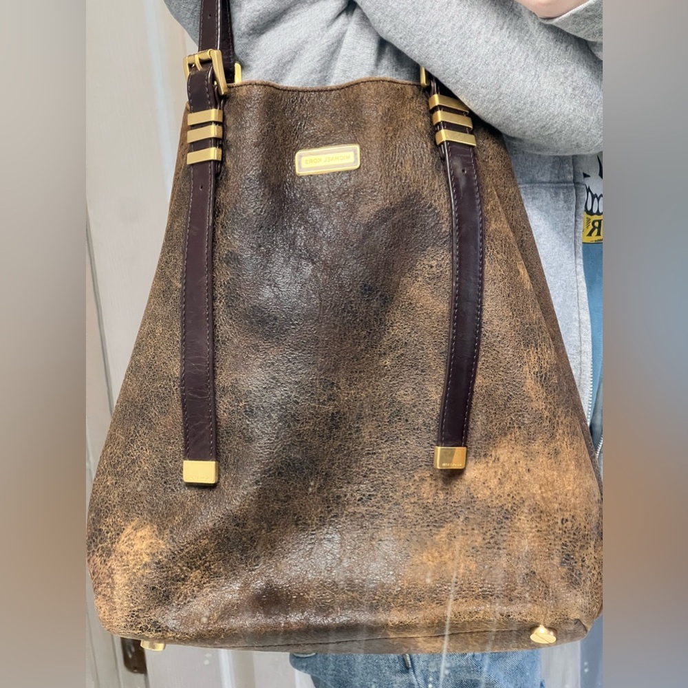 Michael Kors Brown Suede Purse with Gold-tone Hardware
